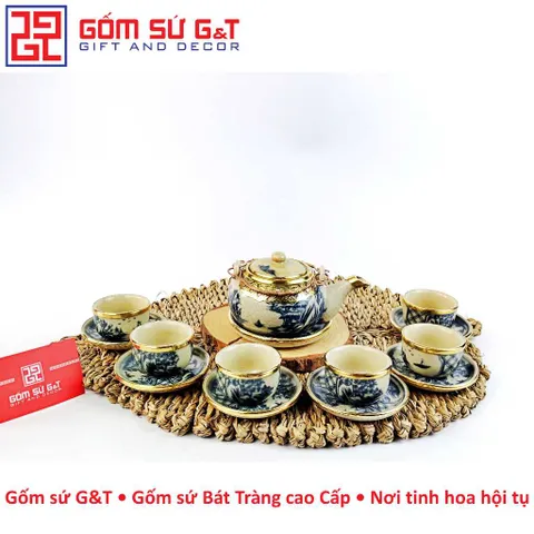 Bộ ấm chén men rạn bọc đồng Bát Tràng - Đồ gốm truyền thống dáng nhật tinh tế, quà tặng ý nghĩa cho người yêu nghệ thuật gốm sứ.