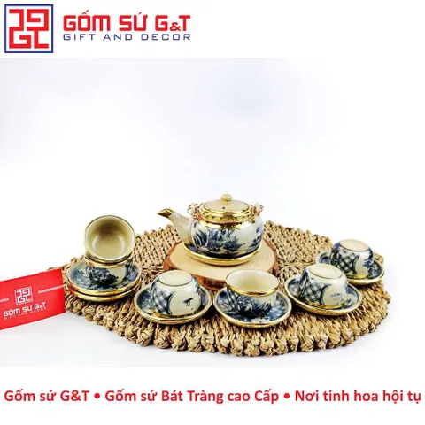 Bộ ấm chén men rạn bọc đồng Bát Tràng - Đồ gốm truyền thống dáng nhật tinh tế, quà tặng ý nghĩa cho người yêu nghệ thuật gốm sứ.