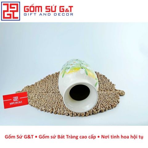 Lọ Hoa Trang Trí Gốm Sứ Họa Tiết Cúc Họa Mi Dáng Phích Vai Vuông - Sản Phẩm Nhà Cửa Độc Đáo