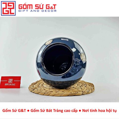 Lọ Hoa Men Hỏa Biến Dáng Vò Vẽ Sen Gốm Sứ G&T - Vật Phẩm Phong Thủy Tôn Vinh Không Gian Sống