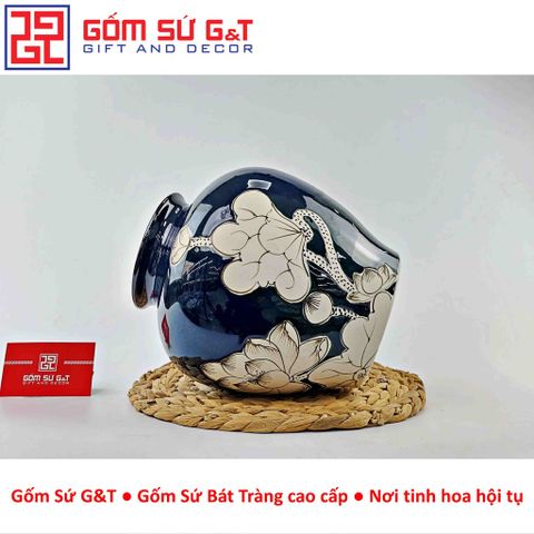 Lọ Hoa Men Hỏa Biến Dáng Vò Vẽ Sen Gốm Sứ G&T - Vật Phẩm Phong Thủy Tôn Vinh Không Gian Sống
