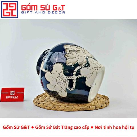 Lọ Hoa Men Hỏa Biến Dáng Vò Vẽ Sen Gốm Sứ G&T - Vật Phẩm Phong Thủy Tôn Vinh Không Gian Sống
