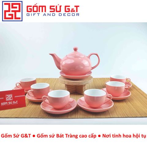 Bộ trà dáng bưởi màu hồng cổ điển Gốm Sứ G&T - Bộ ấm chén sang trọng cho trà đạo và quà tặng độc đáo