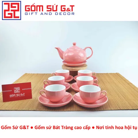 Bộ trà dáng bưởi màu hồng cổ điển Gốm Sứ G&T - Bộ ấm chén sang trọng cho trà đạo và quà tặng độc đáo