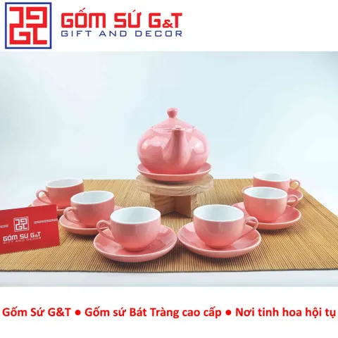 Bộ trà dáng bưởi màu hồng cổ điển Gốm Sứ G&T - Bộ ấm chén sang trọng cho trà đạo và quà tặng độc đáo