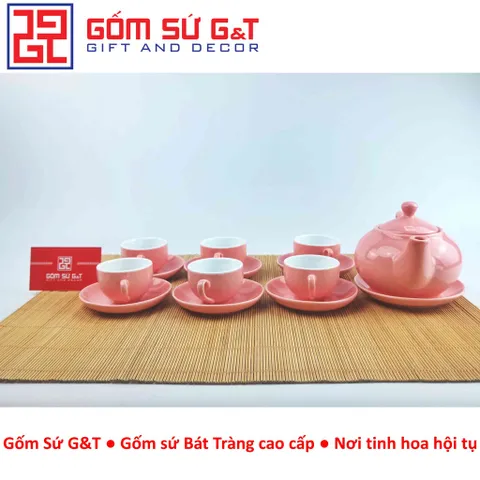 Bộ trà dáng bưởi màu hồng cổ điển Gốm Sứ G&T - Bộ ấm chén sang trọng cho trà đạo và quà tặng độc đáo