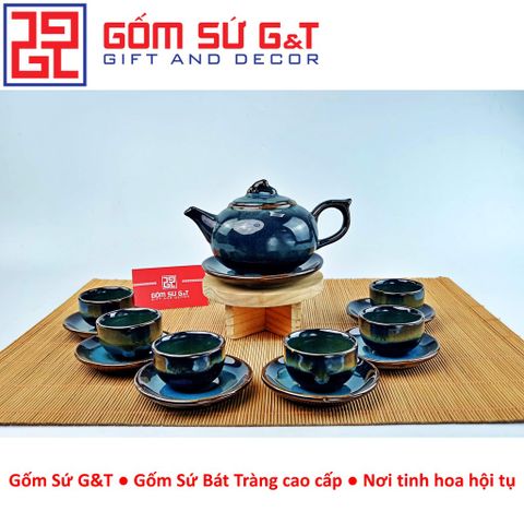 Bộ Trà Hỏa Biến Dáng Bưởi Xanh Rêu Gốm Sứ G&T - Đồ Dùng Phòng Ăn Sang Trọng, Thiết Kế Độc Đáo và Tinh Tế