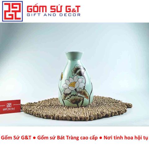 Lọ Hoa Gốm Sứ Đẹp Dáng Chân Váy Vẽ Bạch Liên - Trang Trí Nội Thất Sang Trọng