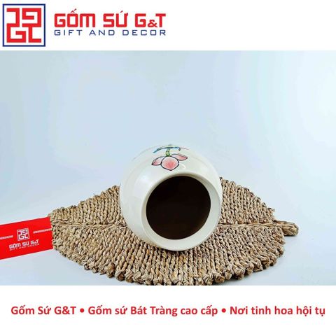 Lọ Hoa Gốm Sứ Dáng Đùi Dế Vẽ Sen Hồng - Vật Phẩm Phong Thủy Sang Trọng, Trang Trí Nhà Cửa Thú Vị