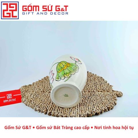 Lọ Hoa Gốm Sứ Dáng Đùi Dế Vẽ Sen Hồng - Vật Phẩm Phong Thủy Sang Trọng, Trang Trí Nhà Cửa Thú Vị