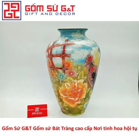 Lọ Hoa Dáng Thạp Kim Kê Đại Cát Vẽ Vàng 24K - Gốm Sứ Nghệ Thuật Cao Cấp Trang Trí Nhà Cửa