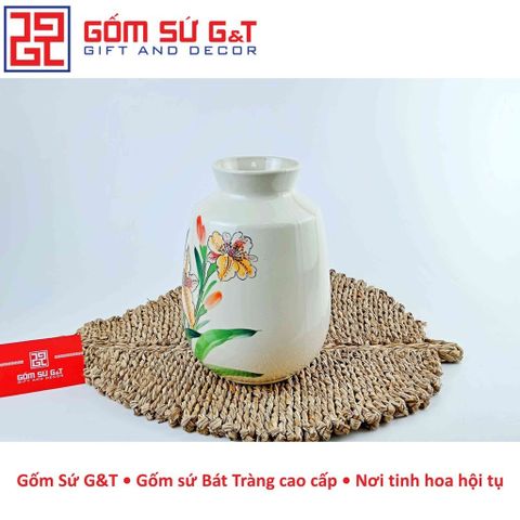Lọ Hoa Gốm Sứ Họa Tiết Hoa Loa Kèn Dáng Phích Vuông - Vật Phẩm Phong Thủy Sang Trọng, Quà Tặng Ý Nghĩa