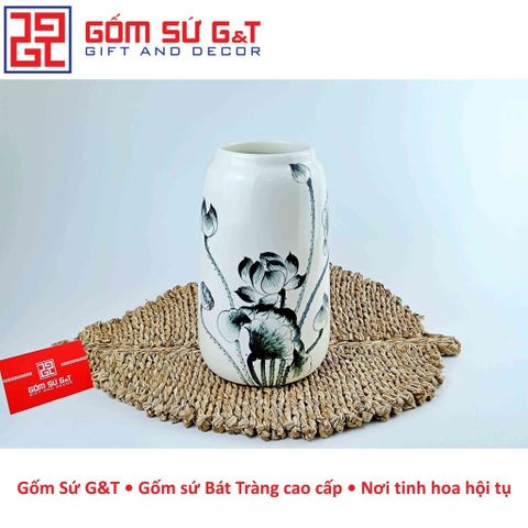 Lọ Hoa Gốm Sứ Dáng Đu Đủ Vẽ Sen Tràm - Trang Trí Nhà Cửa Sang Trọng và Độc Đáo