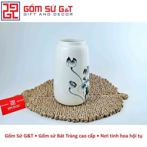 Lọ Hoa Gốm Sứ Dáng Đu Đủ Vẽ Sen Tràm - Trang Trí Nhà Cửa Sang Trọng và Độc Đáo