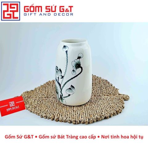 Lọ Hoa Gốm Sứ Dáng Đu Đủ Vẽ Sen Tràm - Trang Trí Nhà Cửa Sang Trọng và Độc Đáo