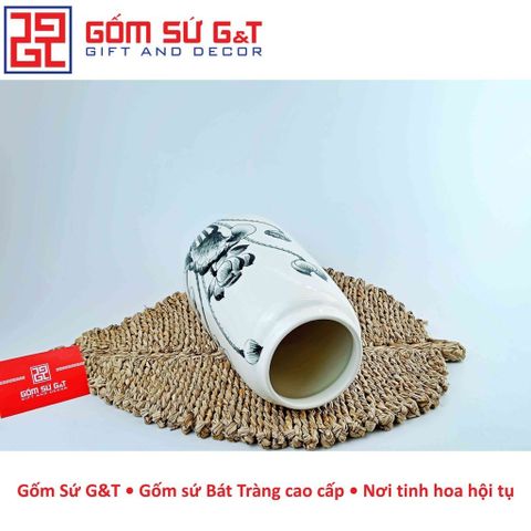 Lọ Hoa Gốm Sứ Dáng Đu Đủ Vẽ Sen Tràm - Trang Trí Nhà Cửa Sang Trọng và Độc Đáo