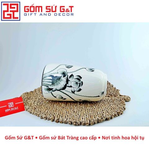 Lọ Hoa Gốm Sứ Dáng Đu Đủ Vẽ Sen Tràm - Trang Trí Nhà Cửa Sang Trọng và Độc Đáo