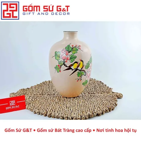 Lọ Hoa Gốm Sứ Đèn Lồng Vẽ Chim Hoa Phù Dung - Trang Trí Nhà Cửa Sang Trọng và Tinh Tế