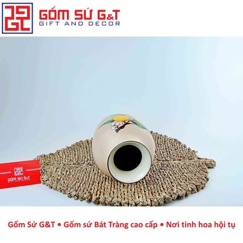 Lọ Hoa Gốm Sứ Dáng Đùi Dế Vẽ Cam - Vật Phẩm Phong Thủy Trang Trí Nhà Cửa, Quà Tặng Ý Nghĩa