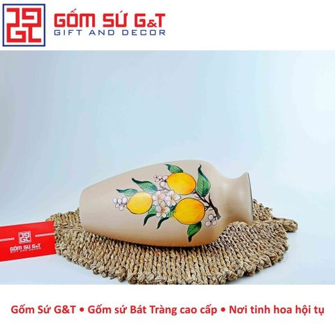 Lọ Hoa Gốm Sứ Dáng Đùi Dế Vẽ Cam - Vật Phẩm Phong Thủy Trang Trí Nhà Cửa, Quà Tặng Ý Nghĩa
