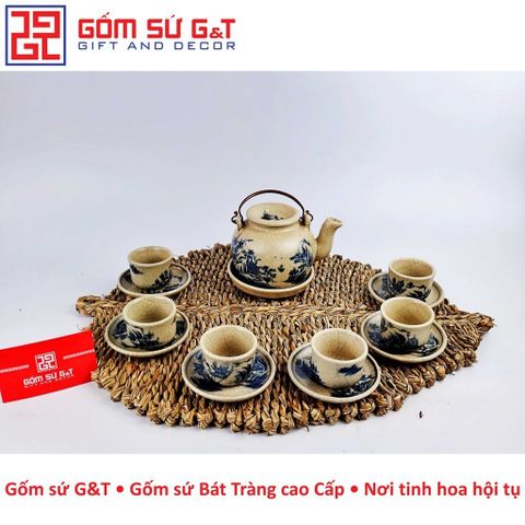 Bộ Trà Men Rạn Sơn Thủy Dáng Lõm Gốm Sứ G&T - Set Trà Sang Trọng Cho Ngày Tận Hưởng Thư Giãn