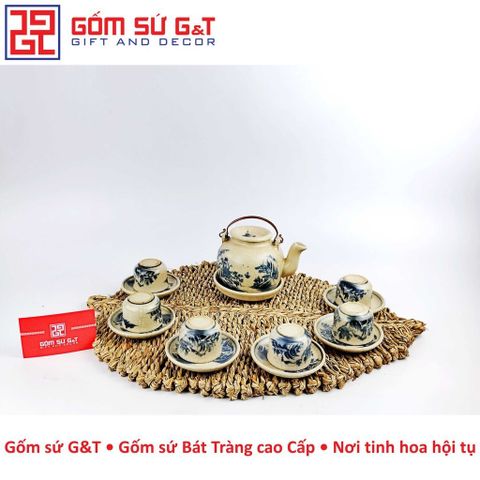 Bộ Trà Men Rạn Sơn Thủy Dáng Lõm Gốm Sứ G&T - Set Trà Sang Trọng Cho Ngày Tận Hưởng Thư Giãn