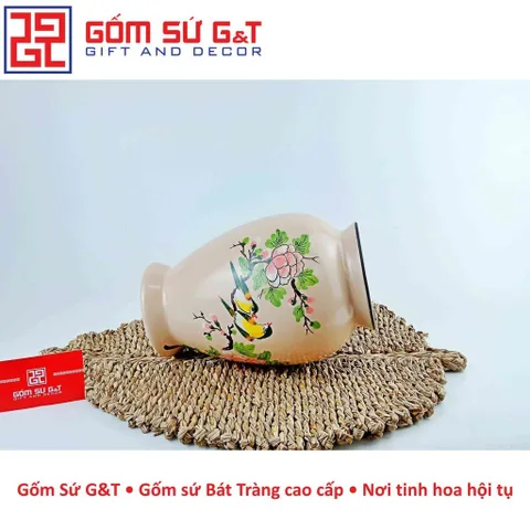 Lọ Hoa Gốm Sứ Đùi Dế Vẽ Chim Hoa Phù Dung - Trang Trí Nhà Cửa Sang Trọng Thêm Phong Cách Việt