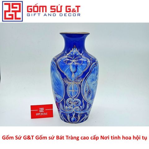 Lọ Hoa Nhị Cảnh Vẽ Vàng Kim 24K - Gốm Sứ Phong Thủy Cao Cấp Trang Trí Nội Thất