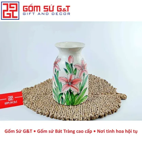 Lọ Hoa Gốm Sứ Dáng Phích Miệng Loe Vẽ Hoa Loa Kèn - Trang Trí Nhà Cửa Độc Đáo và Sang Trọng