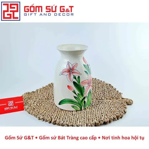 Lọ Hoa Gốm Sứ Dáng Phích Miệng Loe Vẽ Hoa Loa Kèn - Trang Trí Nhà Cửa Độc Đáo và Sang Trọng
