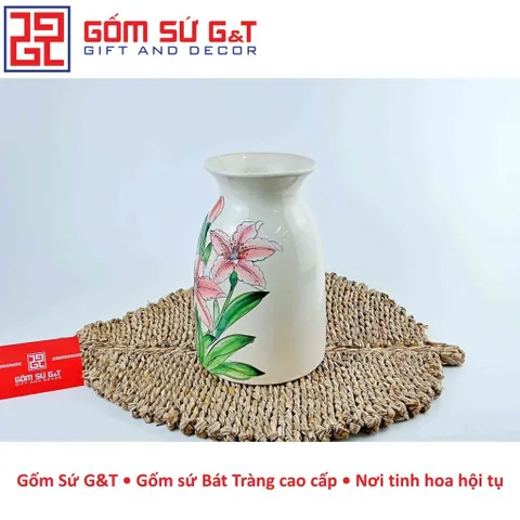 Lọ Hoa Gốm Sứ Dáng Phích Miệng Loe Vẽ Hoa Loa Kèn - Trang Trí Nhà Cửa Độc Đáo và Sang Trọng