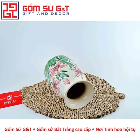 Lọ Hoa Gốm Sứ Dáng Phích Miệng Loe Vẽ Hoa Loa Kèn - Trang Trí Nhà Cửa Độc Đáo và Sang Trọng