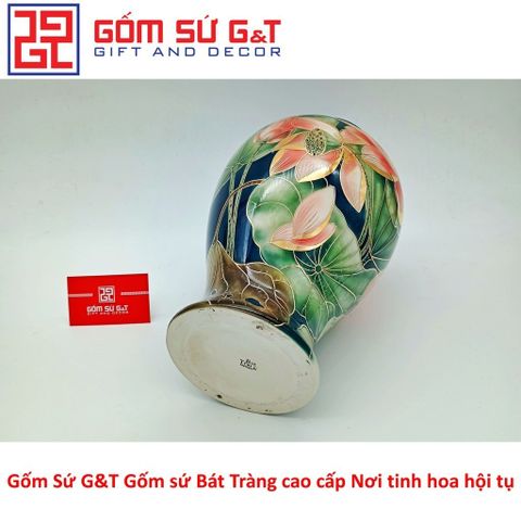 Lọ Hoa Sen Vẽ Vàng Kim 24K Gốm Sứ - Vật Phẩm Phong Thủy Trang Trí Nhà Cửa Cao Cấp