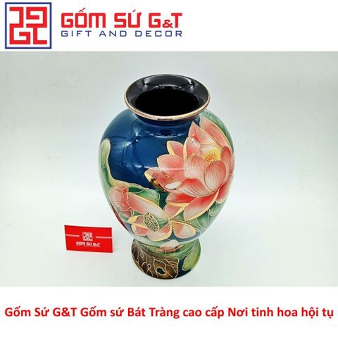 Lọ Hoa Sen Vẽ Vàng Kim 24K Gốm Sứ - Vật Phẩm Phong Thủy Trang Trí Nhà Cửa Cao Cấp
