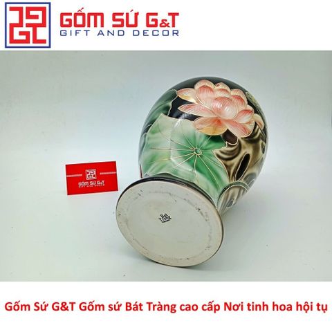 Lọ Hoa Sen Đài Vẽ Vàng Kim Gốm Sứ - Vật Phẩm Phong Thủy Sang Trọng, Quà Tặng Độc Đáo cho Nhà Cửa