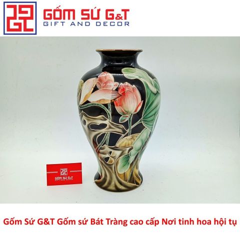 Lọ Hoa Sen Đài Vẽ Vàng Kim Gốm Sứ - Vật Phẩm Phong Thủy Sang Trọng, Quà Tặng Độc Đáo cho Nhà Cửa