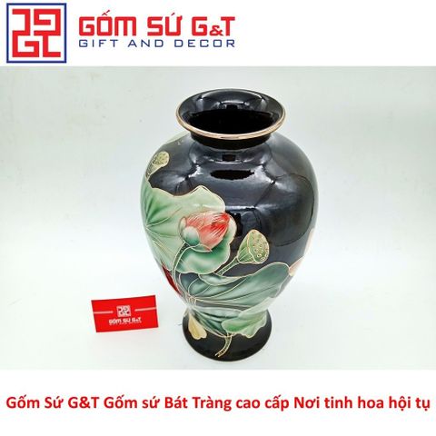 Lọ Hoa Sen Đài Vẽ Vàng Kim Gốm Sứ - Vật Phẩm Phong Thủy Sang Trọng, Quà Tặng Độc Đáo cho Nhà Cửa