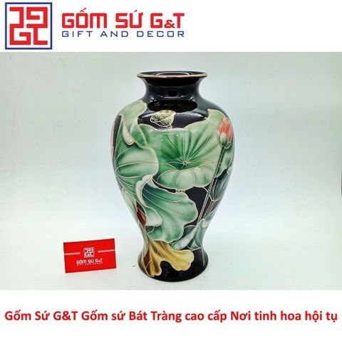 Lọ Hoa Sen Đài Vẽ Vàng Kim Gốm Sứ - Vật Phẩm Phong Thủy Sang Trọng, Quà Tặng Độc Đáo cho Nhà Cửa