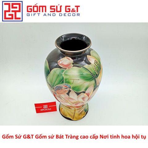 Lọ Hoa Sen Đài Vẽ Vàng Kim Gốm Sứ - Vật Phẩm Phong Thủy Sang Trọng, Quà Tặng Độc Đáo cho Nhà Cửa