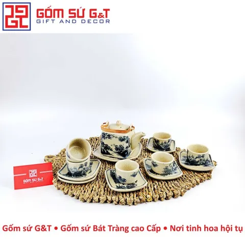 Bộ Trà Vuông Men Rạn Sơn Thủy Gốm Sứ G&T - Đồ Gia Dụng Nhà Bếp Sang Trọng, Quà Tặng Thú Vị Cho Người Yêu Trà