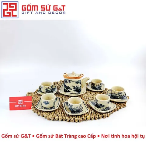 Bộ Trà Vuông Men Rạn Sơn Thủy Gốm Sứ G&T - Đồ Gia Dụng Nhà Bếp Sang Trọng, Quà Tặng Thú Vị Cho Người Yêu Trà