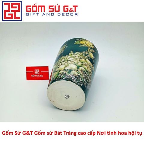 Lọ Hoa Vai Vuông Vẽ Sen Vàng Kim 24K Gốm Sứ - Vật Phẩm Phong Thủy Sang Trọng, Quà Tặng Ý Nghĩa