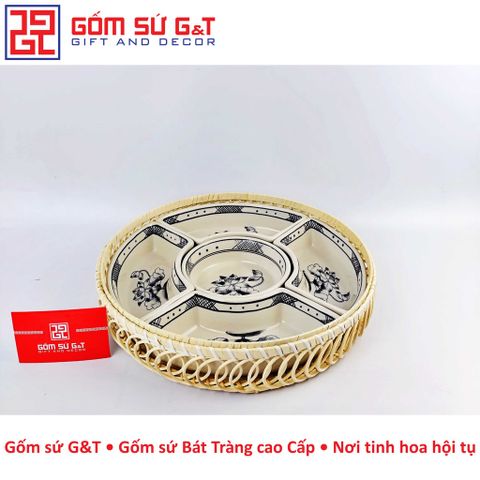 Bộ Khay Mứt Tết Gốm Sứ Vẽ Hoa Sen - Đồ Trang Trí Tết Độc Đáo, Quà Tặng Ý Nghĩa
