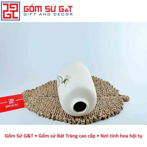 Lọ Hoa Gốm Sứ Dáng Phích Miệng Nhỏ Vẽ Sen - Trang Trí Nội Thất Đẹp Mắt và Sang Trọng