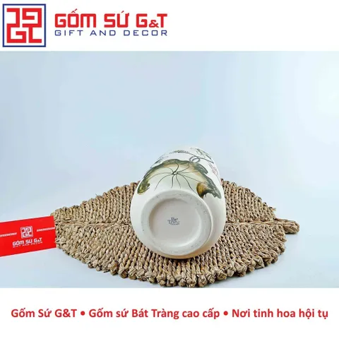 Lọ Hoa Gốm Sứ Dáng Phích Miệng Nhỏ Vẽ Sen - Trang Trí Nội Thất Đẹp Mắt và Sang Trọng