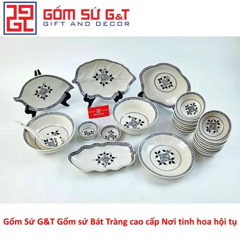 Bộ đồ ăn gốm sứ 10 người vẽ hoa móc - Set 2 chén đĩa sang trọng cho bữa tiệc và các dịp lễ hội