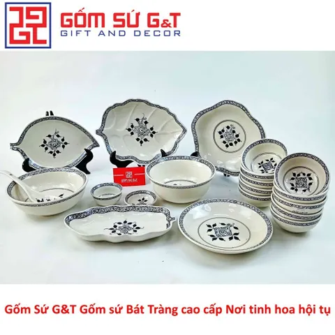 Bộ đồ ăn gốm sứ 10 người vẽ hoa móc - Set 2 chén đĩa sang trọng cho bữa tiệc và các dịp lễ hội