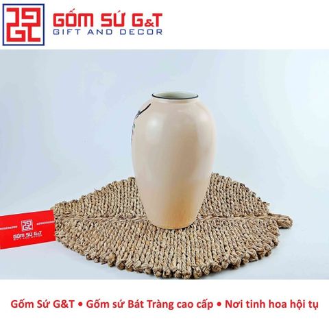 Lọ Hoa Gốm Sứ Bom Vẽ Chim Đào - Vật Phẩm Phong Thủy Trang Trí Nhà Cửa, Quà Tặng Ý Nghĩa