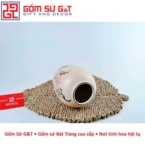 Lọ Hoa Gốm Sứ Bom Vẽ Chim Đào - Vật Phẩm Phong Thủy Trang Trí Nhà Cửa, Quà Tặng Ý Nghĩa