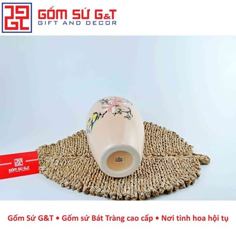 Lọ Hoa Gốm Sứ Bom Vẽ Chim Đào - Vật Phẩm Phong Thủy Trang Trí Nhà Cửa, Quà Tặng Ý Nghĩa